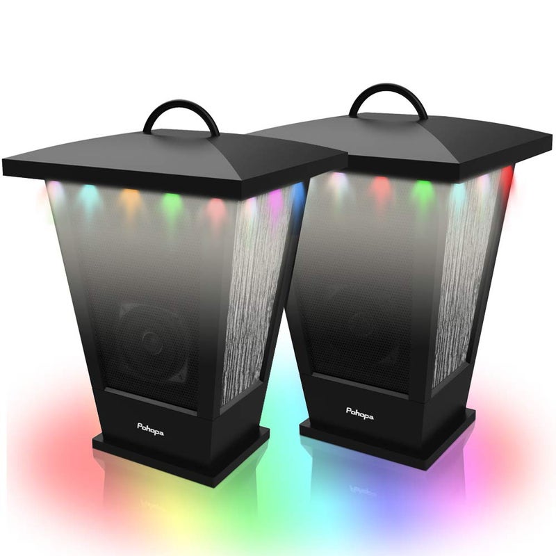 pohopa Bluetooth Speakers Waterproof, 2 Packs True Wireless Stereo Sound 20W Dual Pairing Lantern Outdoor Speakers with 20 Piece Sound Responsive LED Color Lights, Richer Bass, Black - Image 1